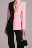 Black Pink 2 Piece Peak Lapel Patchwork Long Sleeves Prom Suits with Buttons
