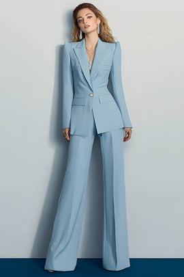 Grey Blue 2 Piece Peak Lapel Long Sleeves Prom Suits