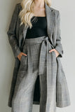 Grey Grid Notched Lapel 2 Piece Business Suits with Sash