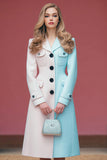 Pink Blue Patchwork A Line Single Breasted Midi Blazer Dress