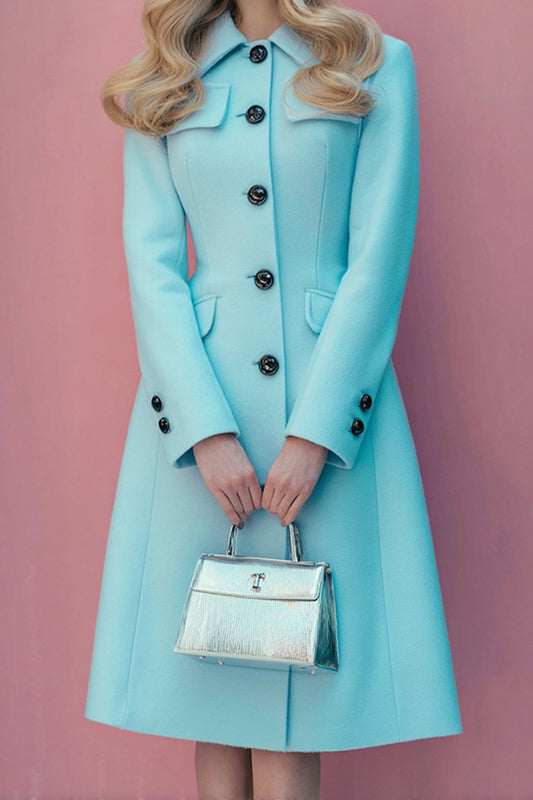 Blue A Line Single Breasted Midi Blazer Dress with Sleeves