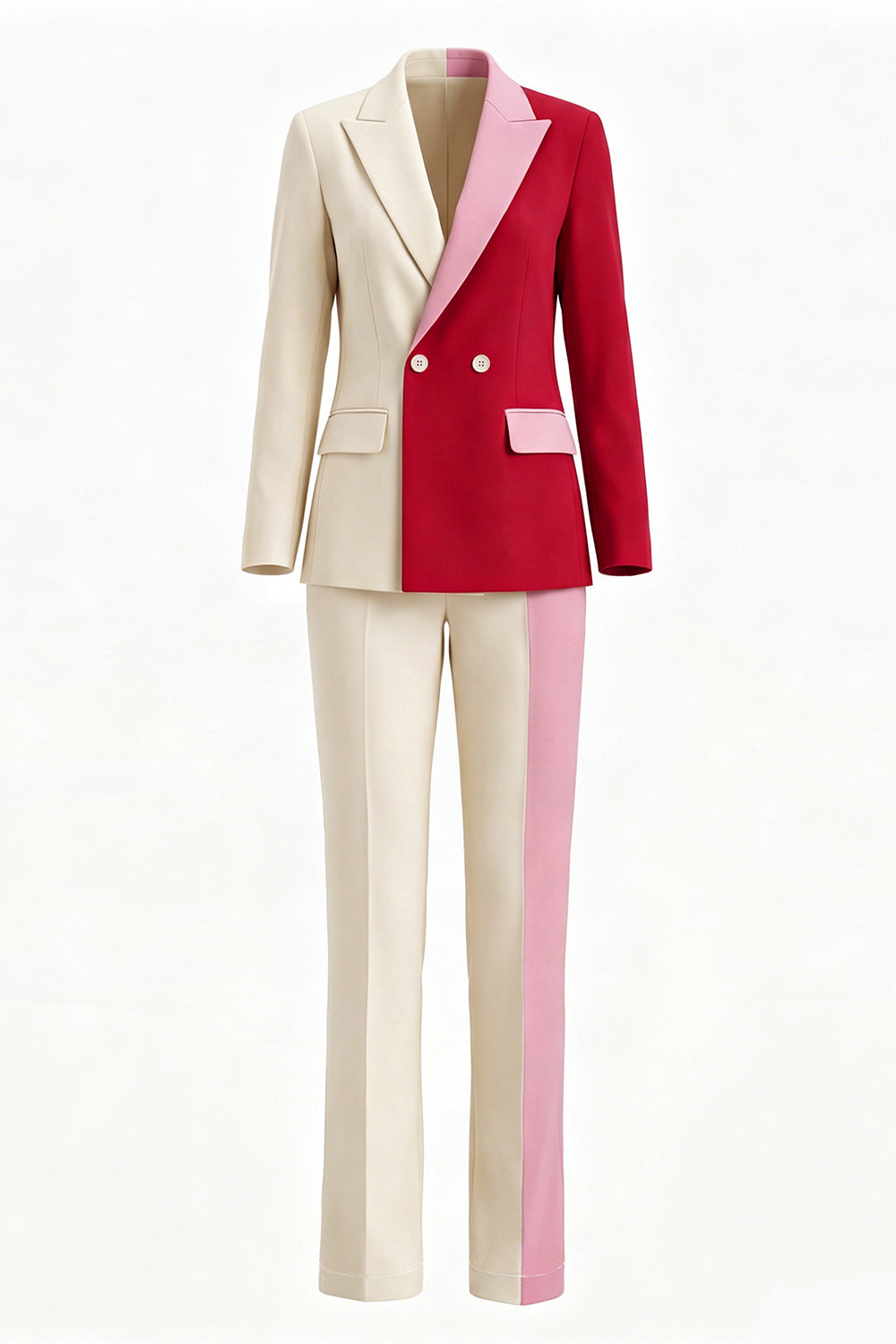 Light Khaki Patchwork 2 Piece Notched Lapel Business Suits with Pockets
