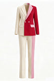 Light Khaki Patchwork 2 Piece Notched Lapel Business Suits with Pockets