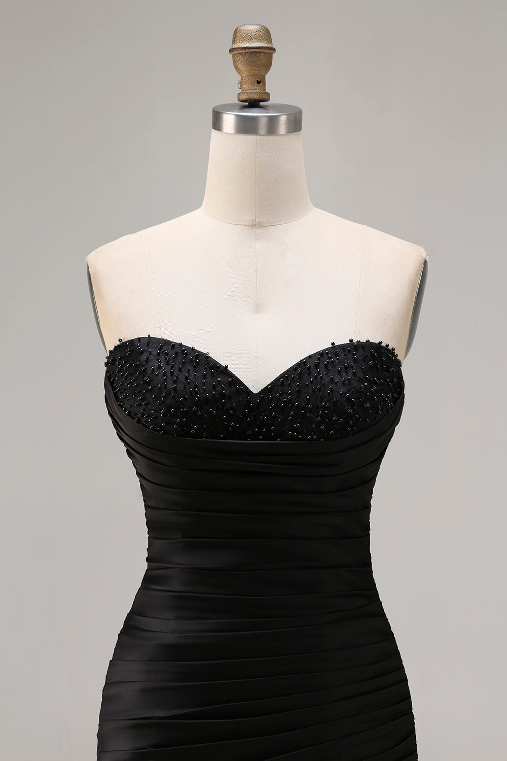 Black Mermaid Tiered Ruched Long Prom Dress with Beading