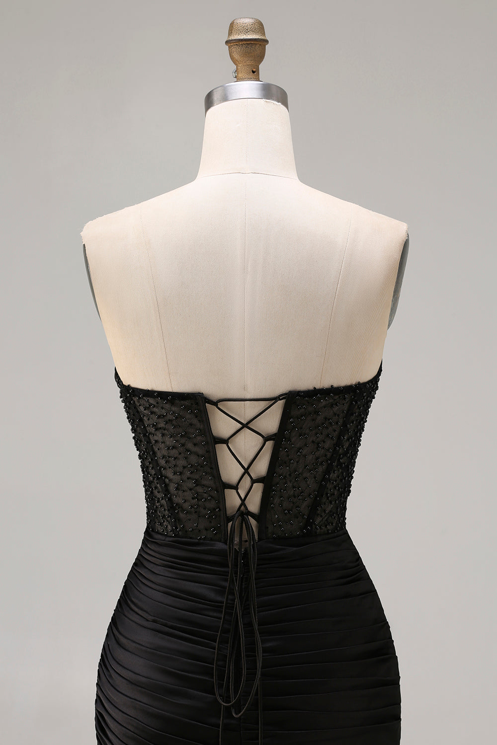 Black Mermaid Tiered Ruched Long Prom Dress with Beading