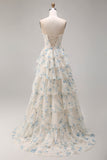 Floral Pink and Red Sparkly Tiered Long Corset Prom Dress with Beading