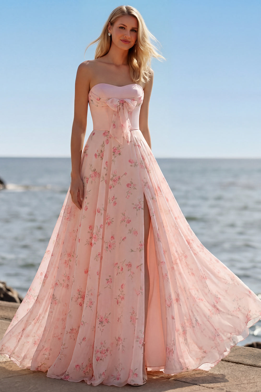 Zapakasa Women Floral Pink and Red Long Corset Prom Dress with Bow A Line Sweetheart Pageant Dress with Slit Zapakasa Women Floral Pink and Red Long Corset Prom Dress with Bow A Line Sweetheart Pageant Dress with Slit