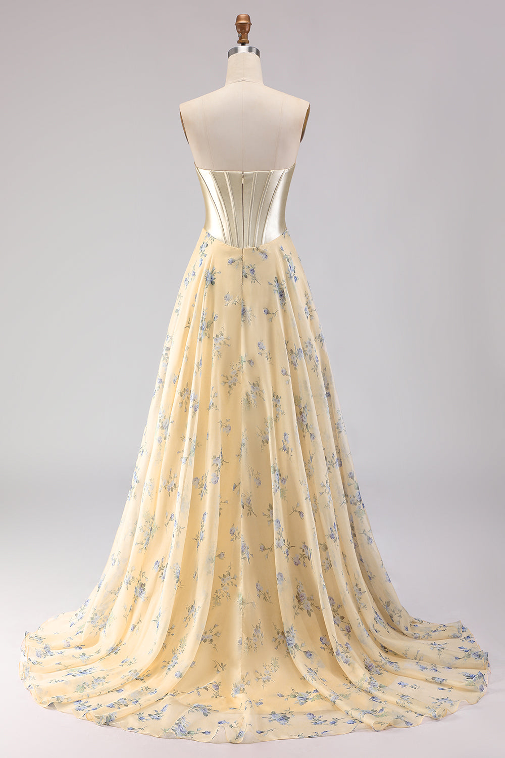 Zapakasa Women Floral Yellow and Blue Long Corset Prom Dress with Bow Sweetheart A Line Pageant Dress with Slit Zapakasa Women Floral Yellow and Blue Long Corset Prom Dress with Bow Sweetheart A Line Pageant Dress with Slit
