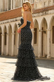 Black and White Polka Dots Mermaid Long Corset Prom Dress with Ruffles