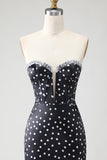 Black and White Ploka Dots Mermaid Corset Long Prom Dress with Ruffles