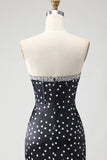 Black and White Ploka Dots Mermaid Corset Long Prom Dress with Ruffles