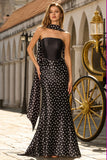 Black and White Polka Dots Mermaid Neck Scarf Satin Long Prom Dress