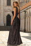 Black and White Polka Dots Mermaid Neck Scarf Satin Long Prom Dress