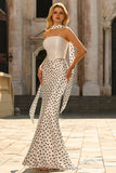 Black and White Polka Dots Mermaid Neck Scarf Satin Long Prom Dress
