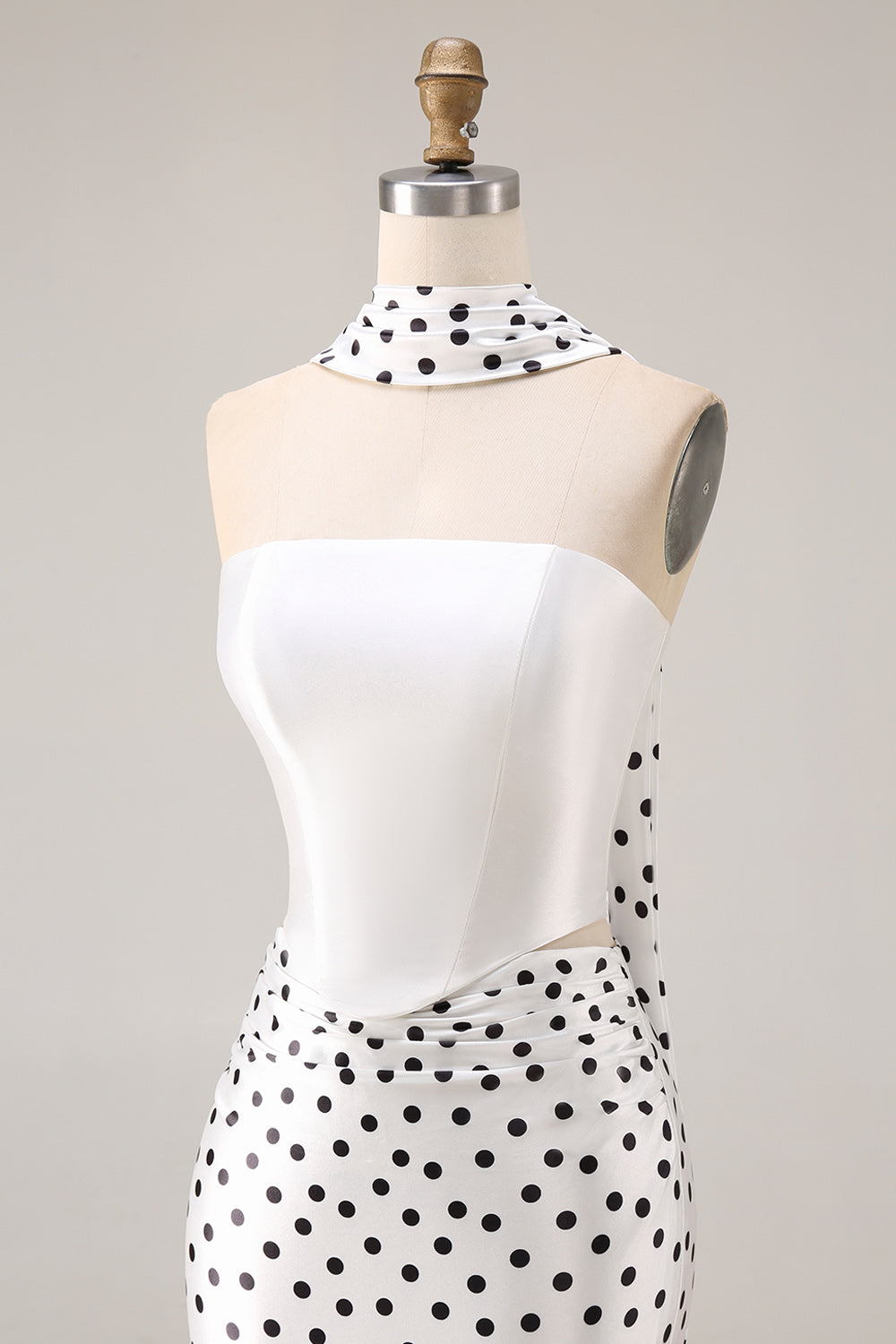 Zapakasa Women Black and White Long Polka Dots Prom Dress Neck Scarf  Mermaid Satin Gala Dress