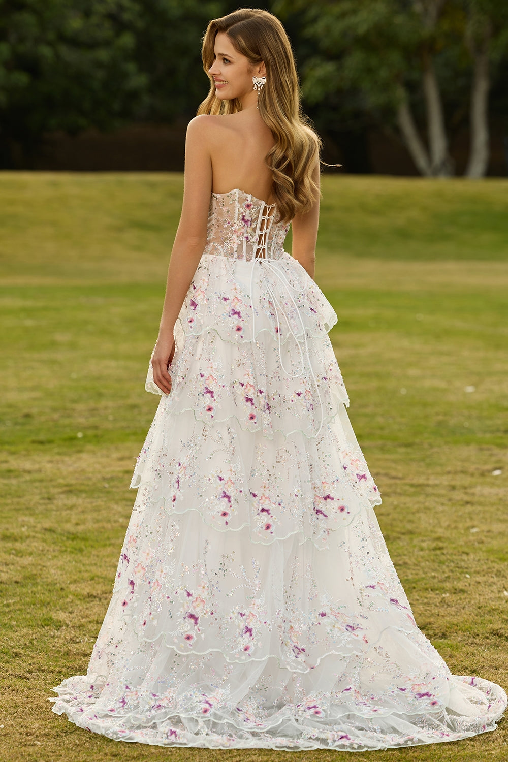 Zapakasa Women Sparkly Floral Black Pink Lace Long Prom Dress with Sequins A Line Ruffled Tiered Strapless Lace Up Back Pageant Dress Zapakasa Women Sparkly Floral Black Pink Lace Long Prom Dress with Sequins A Line Ruffled Tiered Strapless Lace Up Back Pageant Dress