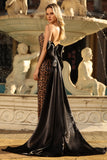 Sparkly Brown Leopard Sequin Mermaid Sweetheart Long Prom Dress with Bow