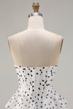Sparkly Black and White Polka Dots A Line Ruffled Long Corset Prom Dress