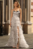 Sparkly White Black Polka Dots A Line Ruffled Long Corset Prom Dress