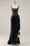 Black and White Polka Dots Mermaid Ruffled Asymmetrical Corset Prom Dress