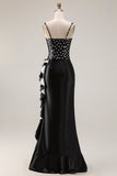Black and White Polka Dots Mermaid Ruffled Asymmetrical Corset Prom Dress