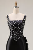 Black and White Polka Dots Mermaid Ruffled Asymmetrical Corset Prom Dress