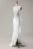 Black and White Polka Dots Mermaid Ruffled Asymmetrical Corset Prom Dress