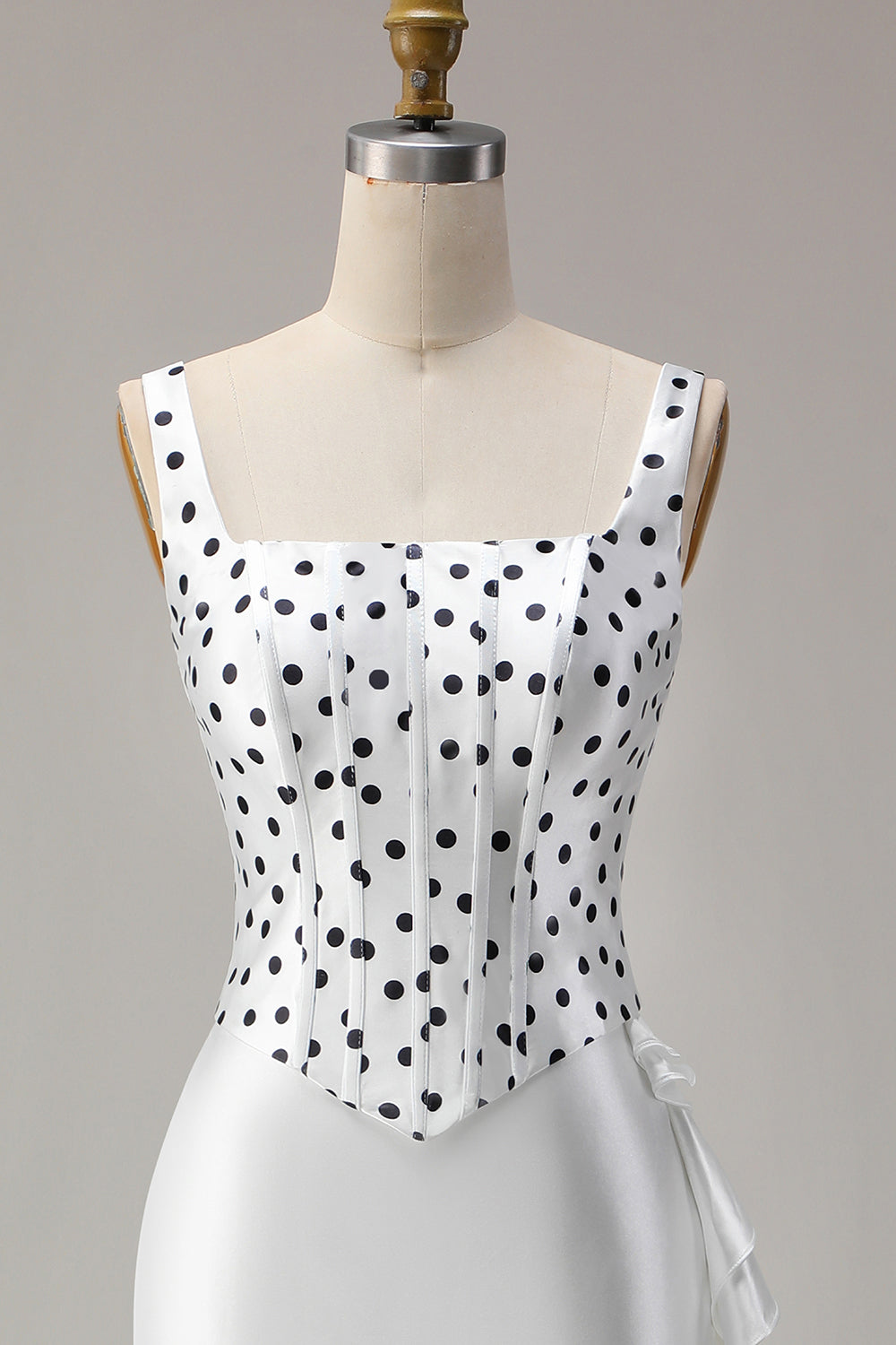 Black and White Polka Dots Mermaid Ruffled Asymmetrical Corset Prom Dress