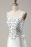 Black and White Polka Dots Mermaid Ruffled Asymmetrical Corset Prom Dress