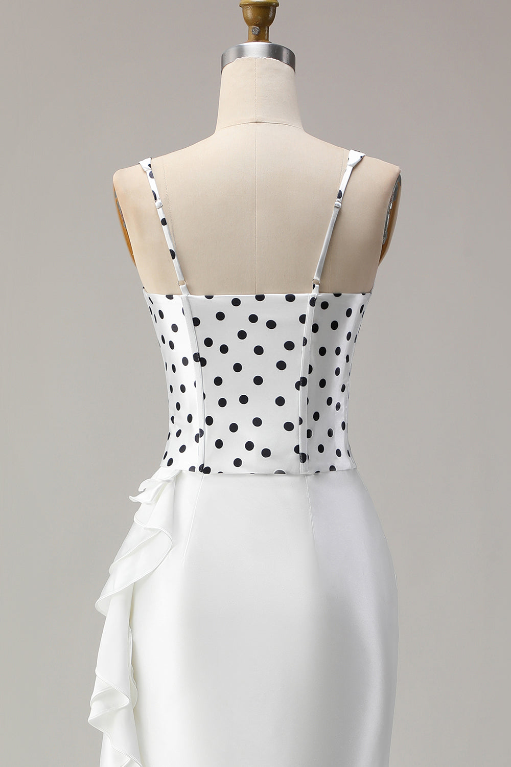 Black and White Polka Dots Mermaid Ruffled Asymmetrical Corset Prom Dress