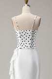 Black and White Polka Dots Mermaid Ruffled Asymmetrical Corset Prom Dress