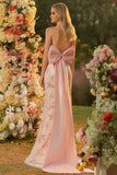 Sparkly Blush Halter Floral Mermaid Long Corset Prom Dress with Bow