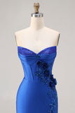 Sparkly Royal Blue Mermaid Beaded Long Corset Prom Dress with Appliques