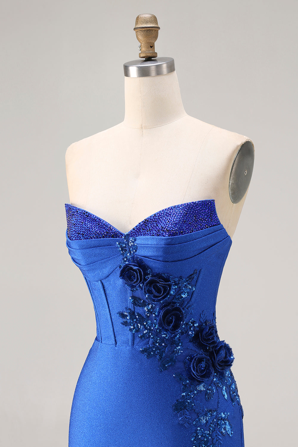 Sparkly Royal Blue Mermaid Beaded Long Corset Prom Dress with Appliques
