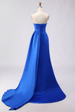 Royal Blue Mermaid Strapless Long Prom Dress with Side Cape