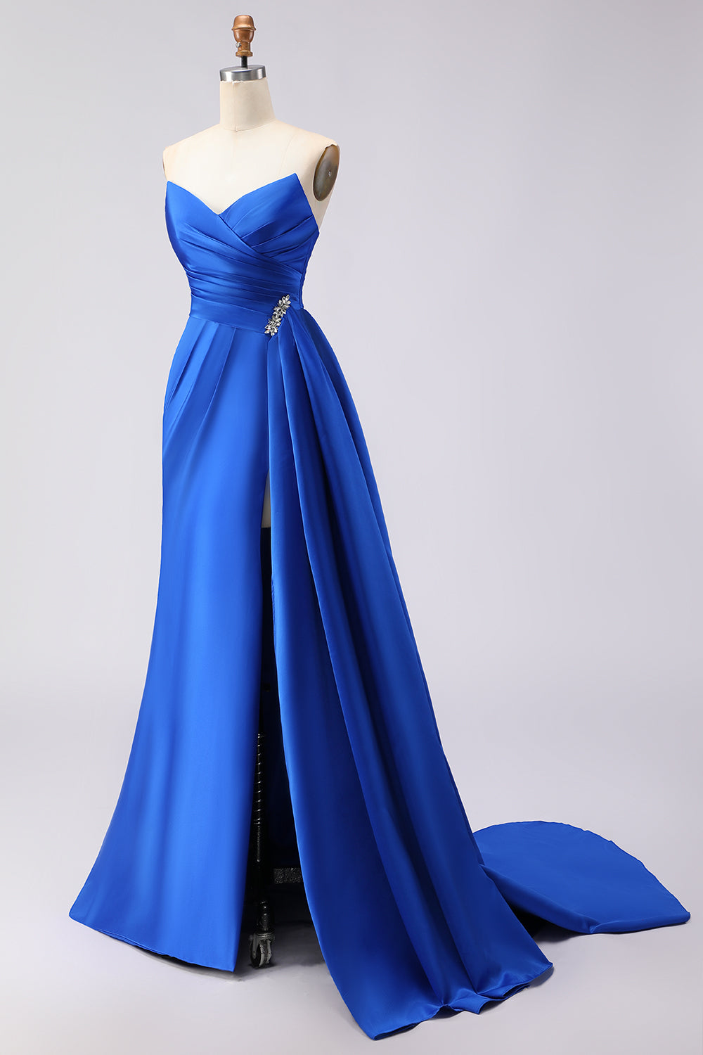 Royal Blue Mermaid Strapless Long Prom Dress with Side Cape