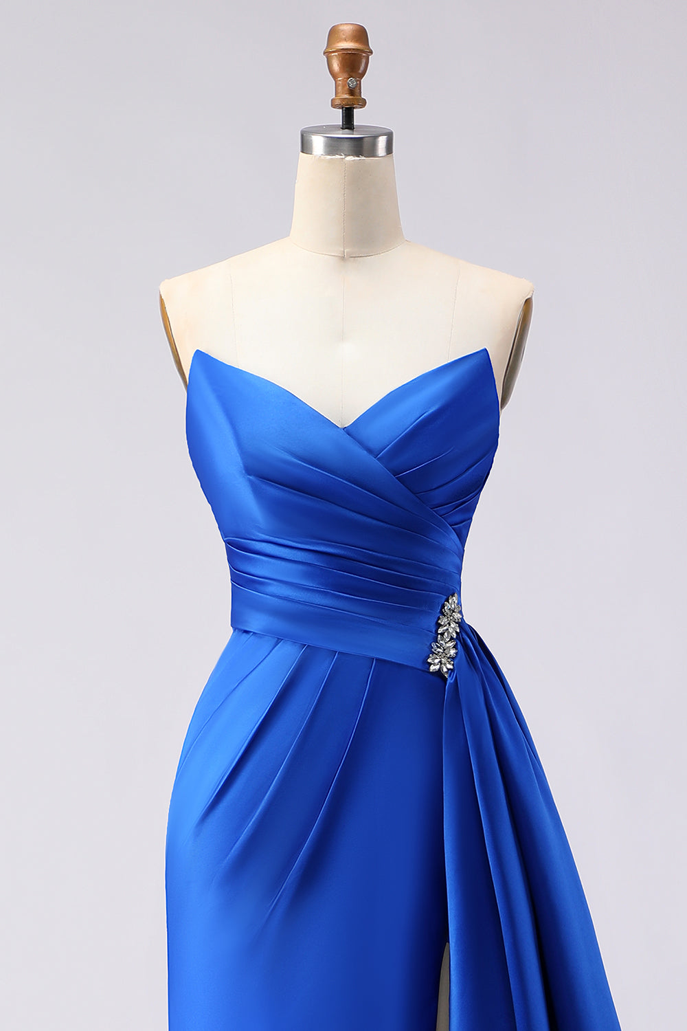 Royal Blue Mermaid Strapless Long Prom Dress with Side Cape