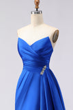 Royal Blue Mermaid Strapless Long Prom Dress with Side Cape