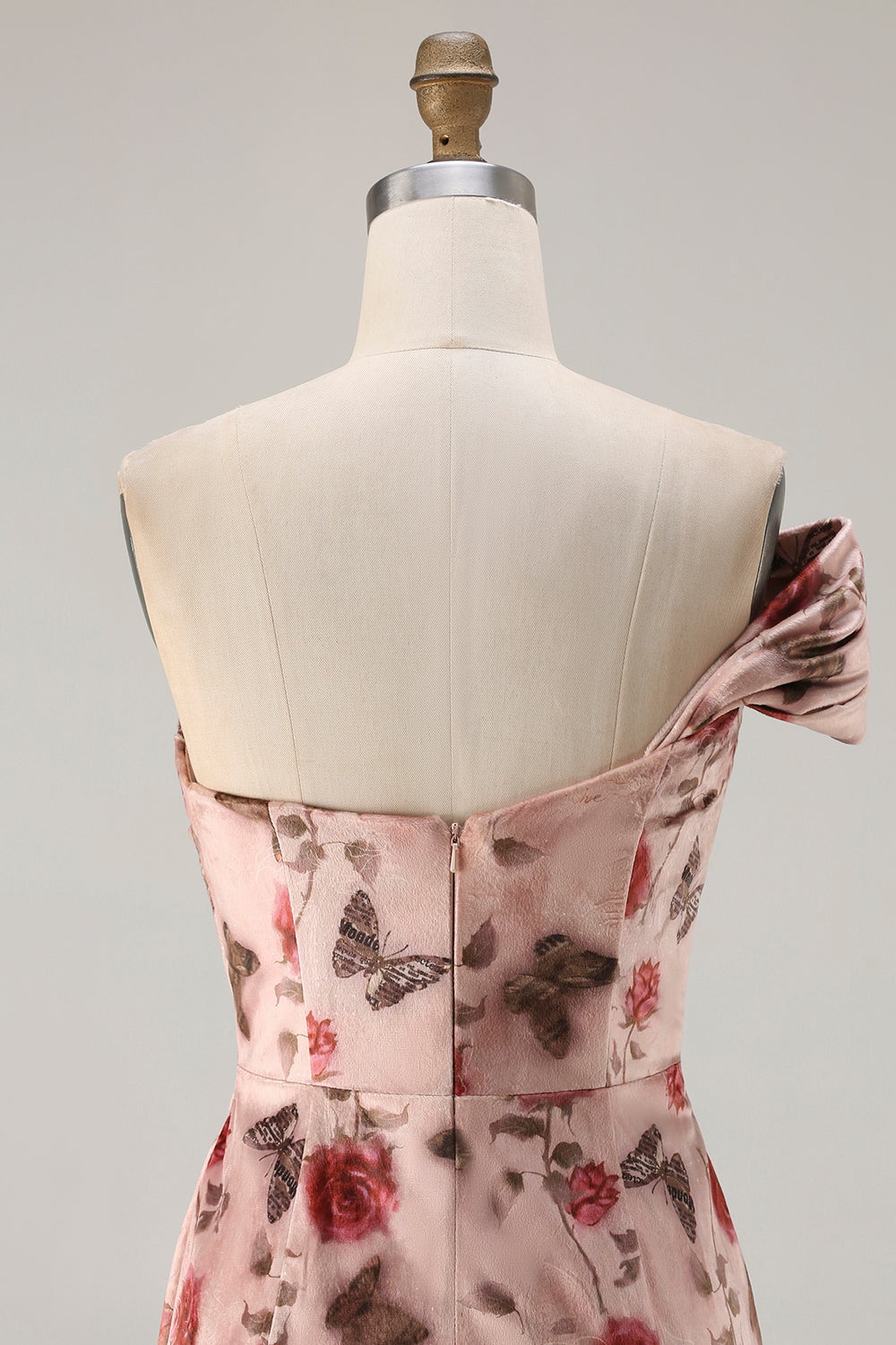 Floral Blush Mermaid Ruched Long Prom Dress with Slit