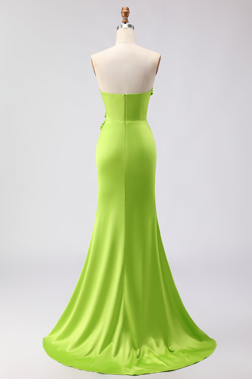 Green Satin Mermaid Sweetheart Long Prom Dress with 3D Flowers