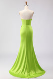 Green Satin Mermaid Sweetheart Long Prom Dress with 3D Flowers