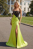 Black and Green Mermaid Ruched Long Corset Prom Dress with Slit