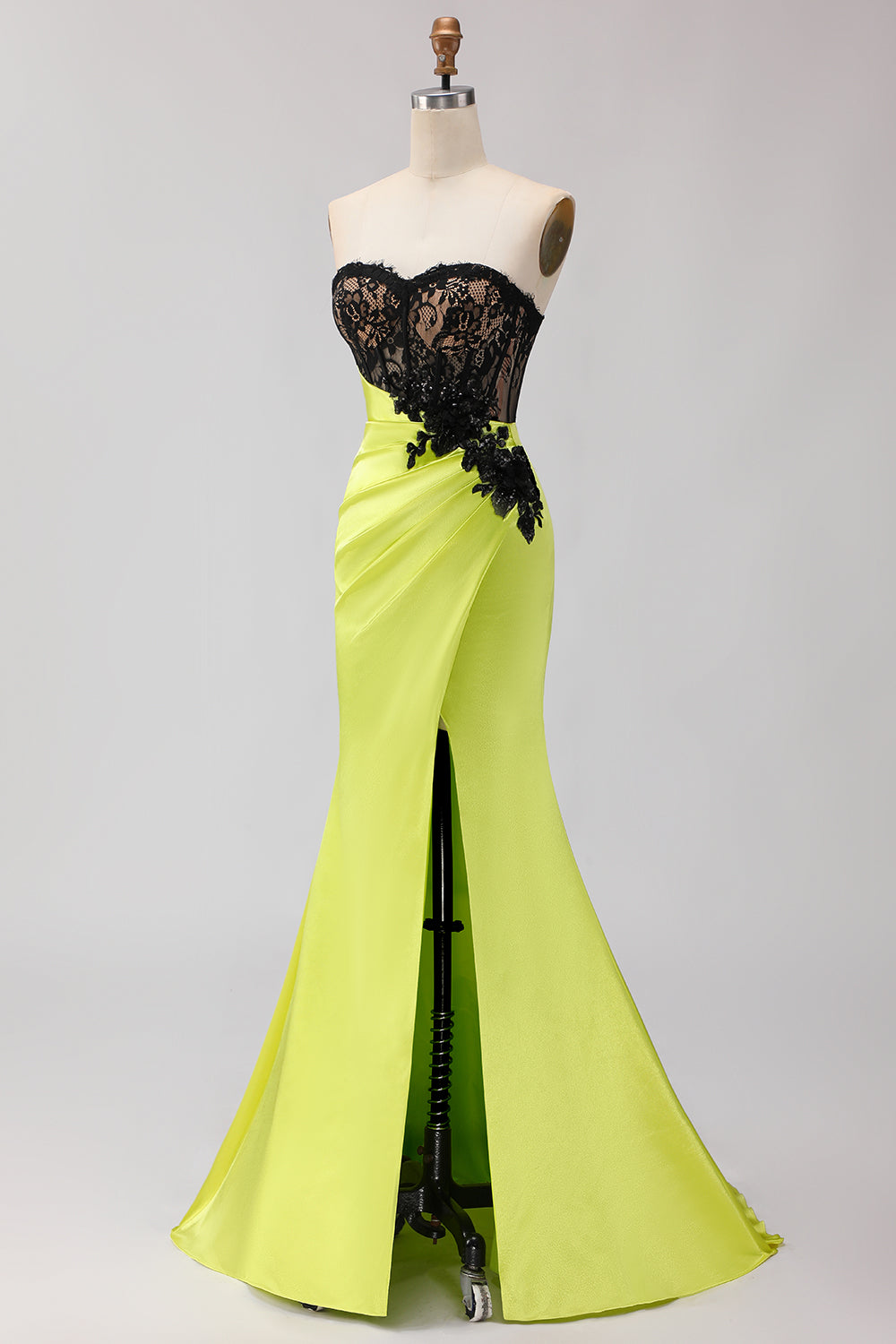 Black and Green Mermaid Ruched Long Corset Prom Dress with Slit