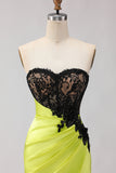 Black and Green Mermaid Ruched Long Corset Prom Dress with Slit
