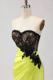 Black and Green Mermaid Ruched Long Corset Prom Dress with Slit