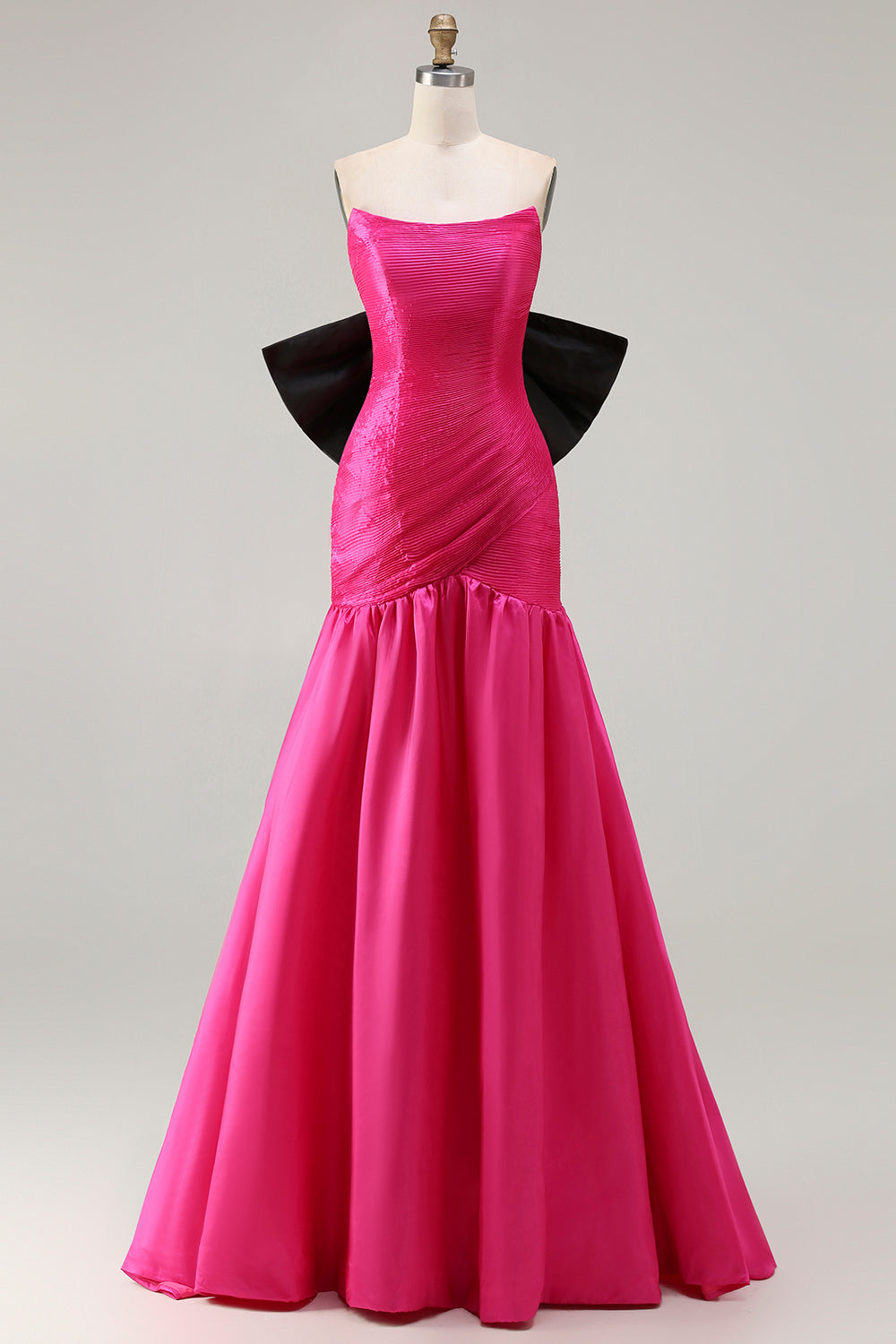 Fuchsia Mermaid Strapless Long Prom Dress with Bow