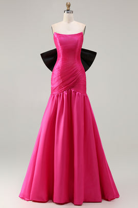 Fuchsia Mermaid Strapless Long Prom Dress with Bow