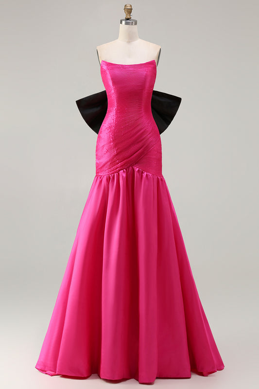 Fuchsia Mermaid Strapless Long Prom Dress with Bow