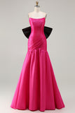 Fuchsia Mermaid Strapless Long Prom Dress with Bow