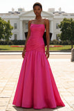 Fuchsia Mermaid Strapless Long Prom Dress with Bow